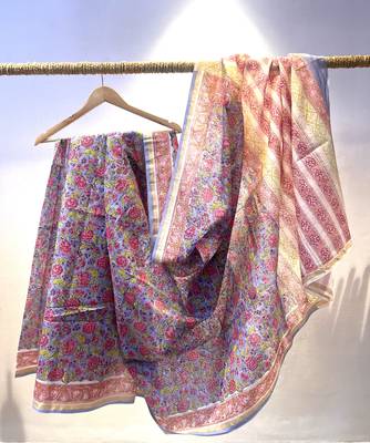 Pure floral chanderi saree with blouse 1