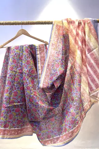 Pure floral chanderi saree with blouse