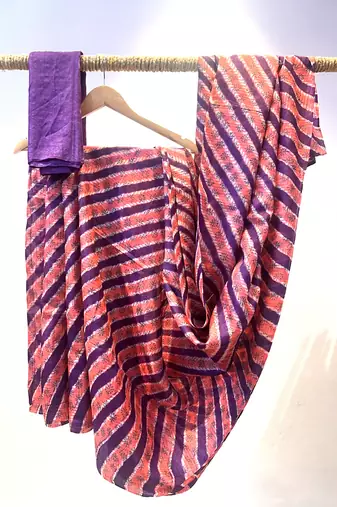 Printed tussar silk saree with blouse