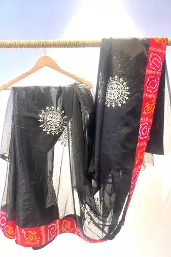 Organza black saree with jajji silk blend border with blouse