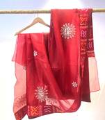 Organza red saree with jajji silk blend border with blouse