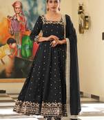 BLACK SILK HAND  PARTY WEAR EMBRODERY SILK SALWAR SUIT