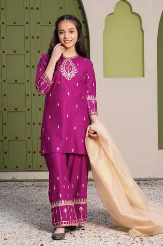 Alluring Heavy Pure Creap Embroidery Work Rani Pink Readymade Salwar Suit