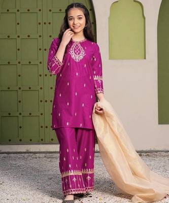 Alluring Heavy Pure Creap Embroidery Work Rani Pink Readymade Salwar Suit 2