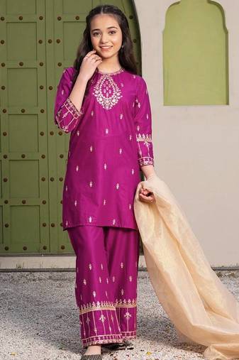Alluring Heavy Pure Creap Embroidery Work Rani Pink Readymade Salwar Suit
