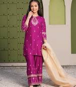 Alluring Heavy Pure Creap Embroidery Work Rani Pink Readymade Salwar Suit