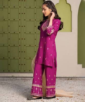 Alluring Heavy Pure Creap Embroidery Work Rani Pink Readymade Salwar Suit 3