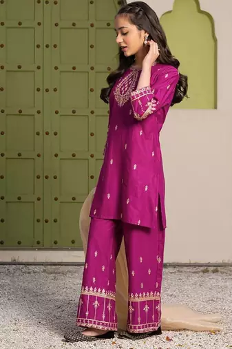 Alluring Heavy Pure Creap Embroidery Work Rani Pink Readymade Salwar Suit
