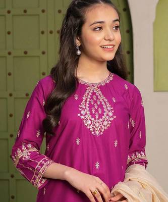 Alluring Heavy Pure Creap Embroidery Work Rani Pink Readymade Salwar Suit 4
