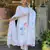 White Floral Printed Linen Kurta Set with Pastel Dupatta