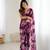 purple georgette flowers printed mirror work border saree