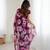 purple georgette flowers printed mirror work border saree