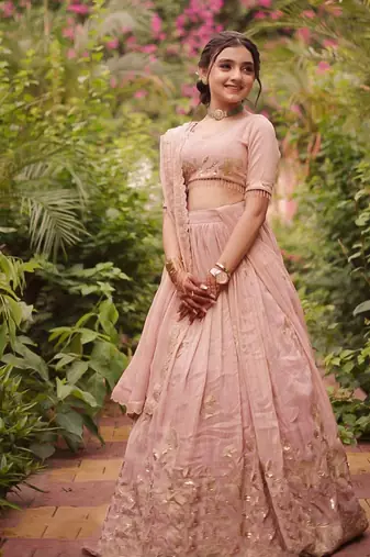Trendy Heavy Pure Creap Embroidery Work Peach Readymade Lehenga Choli