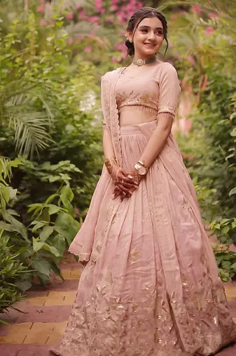 Trendy Heavy Pure Creap Embroidery Work Peach Readymade Lehenga Choli