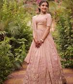 Trendy Heavy Pure Creap Embroidery Work Peach Readymade Lehenga Choli