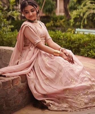 Trendy Heavy Pure Creap Embroidery Work Peach Readymade Lehenga Choli 3
