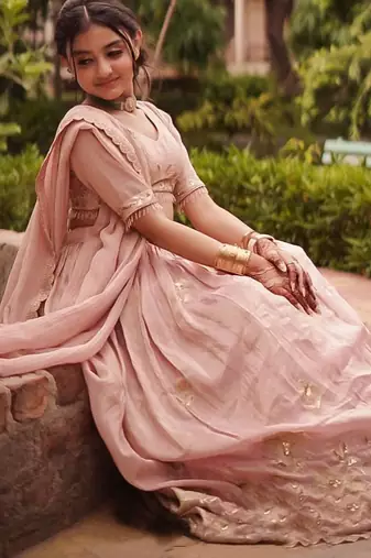 Trendy Heavy Pure Creap Embroidery Work Peach Readymade Lehenga Choli