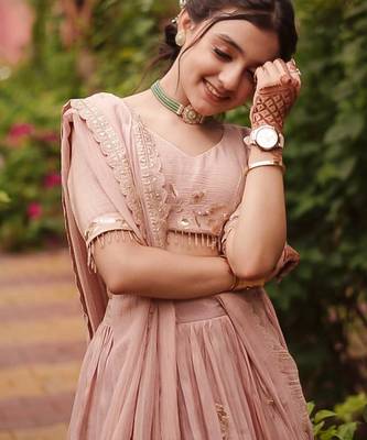 Trendy Heavy Pure Creap Embroidery Work Peach Readymade Lehenga Choli 4
