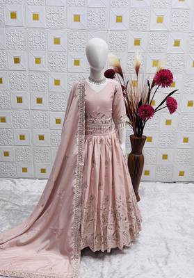 Trendy Heavy Pure Creap Embroidery Work Peach Readymade Lehenga Choli 5
