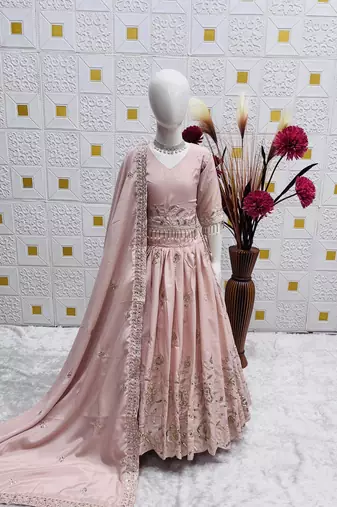 Trendy Heavy Pure Creap Embroidery Work Peach Readymade Lehenga Choli