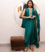 Green silk blend suit set