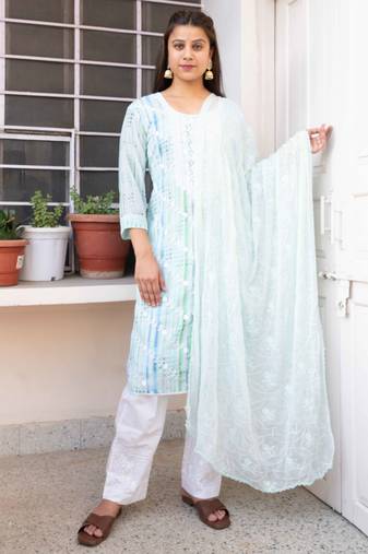 Pastel green georgette suit set