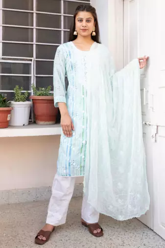 Pastel green georgette suit set