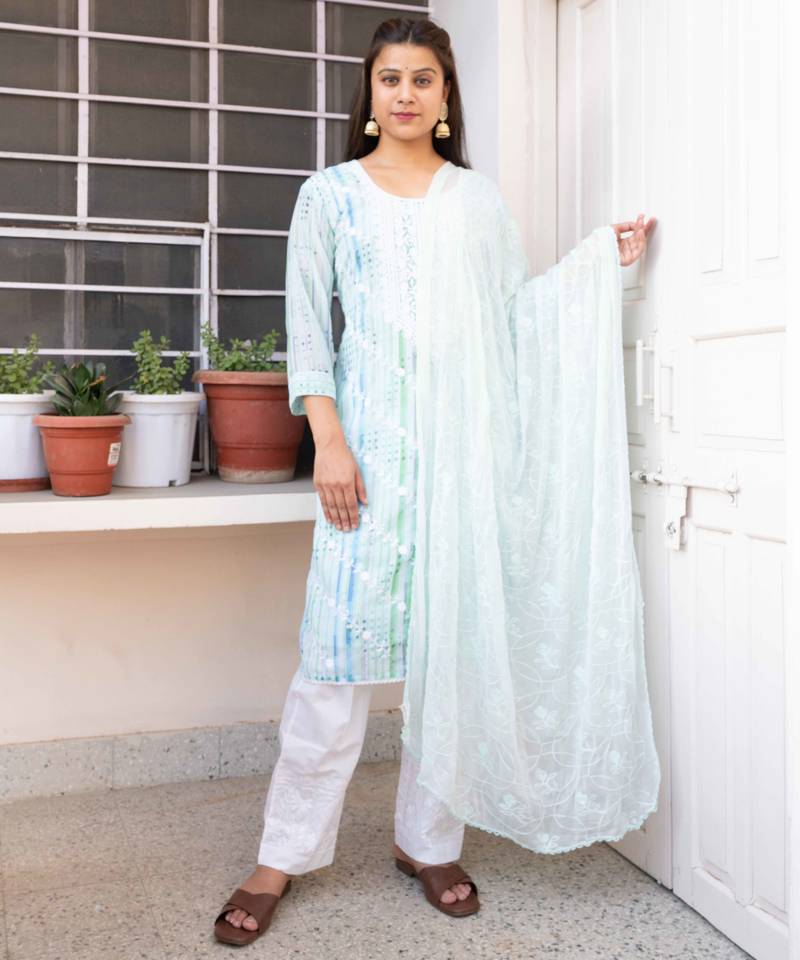 Pastel green georgette suit set