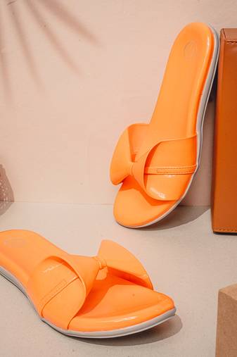 Orange solid leather flats