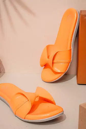 Orange solid leather flats