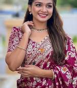 wine heavy viscose dola silk blend saree