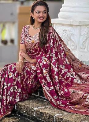 wine heavy viscose dola silk blend saree 3