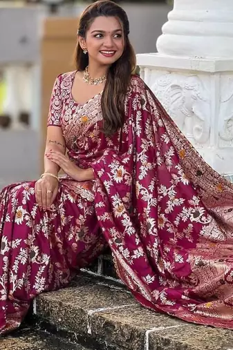 wine heavy viscose dola silk blend saree