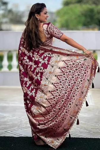 wine heavy viscose dola silk blend saree
