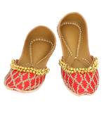 Red embroidered leather juttis