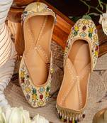 Gold beads embroidered leather juttis