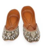 Green mirror embroidered leather juttis