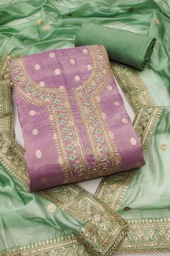 Lavender simmer silk woven dress material with elegant dupatta