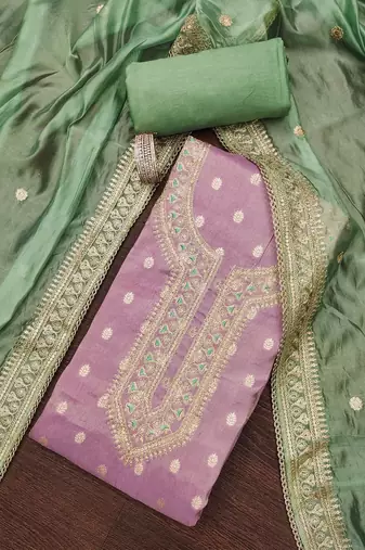 Women's lavender colour simmer silk fabric weaving dress material with dupatta