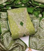Pista green colour organza jacquard fabric weaving dress material with dupatta