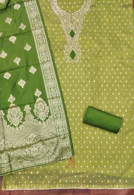 Pista green colour organza jacquard fabric weaving dress material with dupatta 2