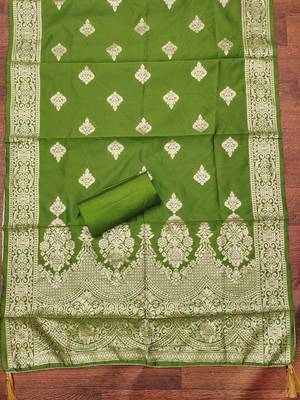 Pista green colour organza jacquard fabric weaving dress material with dupatta 3