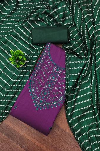 Violet cotton sequin work dress material with dupatta for women