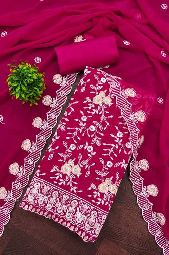 Magenta georgette embroidery dress material with dupatta for women
