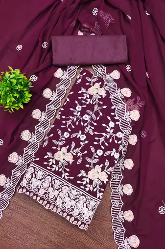 Purple georgette embroidered dress material for women with dupatta