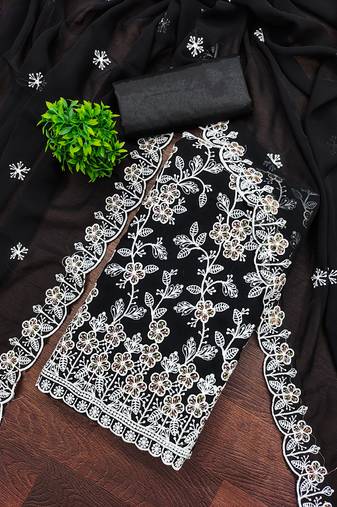Black georgette embroidery dress material for women with dupatta