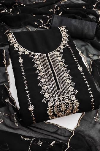 Women black georgette sequin work unstitched dress material with dupatta