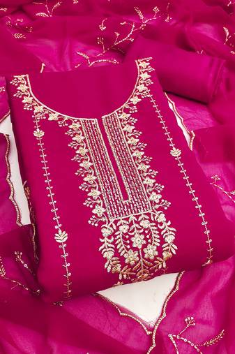 Women magenta georgette sequin work unstitched dress material with dupatta