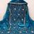 Women teal blue twill net sequin work unstitched dress material with dupatta