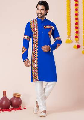 Blue pure rayon navratri special premium designer kurta pyjama 1